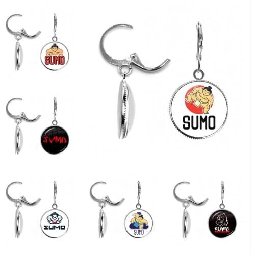 Dropship Japanese Sumo Cartoon Character Cute Earring Fashion Classic Glass Dome Cabochon Sumo Supporter Drop Earrings