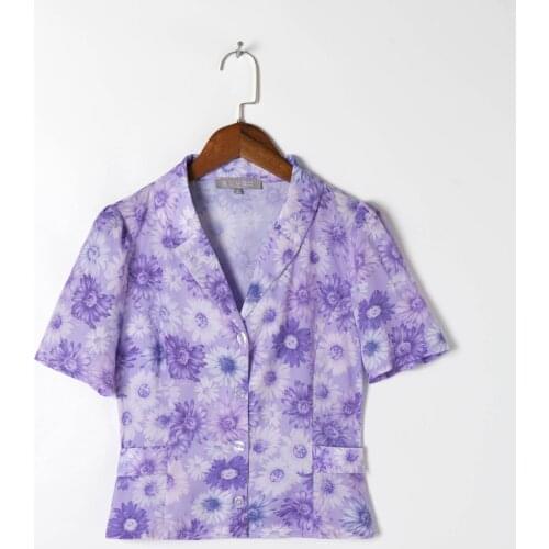Women T-Shirts Summer 2021 Long Sleeve Print Floral Color Turn-down Collar New Hot Autumn Female Blouse Casual Tops Tees C2824