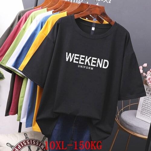 Large size womens T-shirt plus size 7XL 8XL 9XL 10XL summer round neck short sleeve loose black and white red big T-shirt top