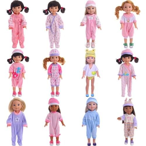 13 Set Doll Cute Conjoined Pajamas Clothes Suitable For Winter & Autumn For 14 Inch Dolls Birthday Girls Toy Gifts