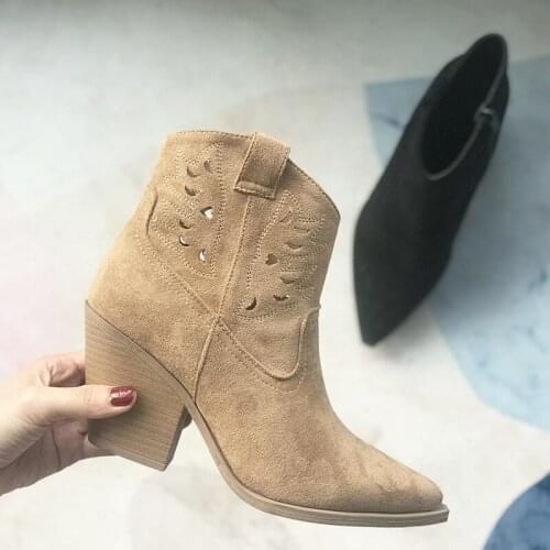 Akexiya Latest Design of Womens Thick Heeled Womens Boots Bare Shoes Fashion Short Thick High Heels Solid Color Boots Woman
