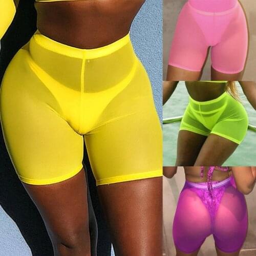 High Waist Women Beach Hot Shorts Beachwear Beach Mesh Cover Up Solid Color Women Swimwear Swimming Bathing Suit