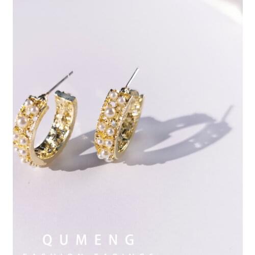 QUMENG 2020 Cure Japan earrings Korean Hoop Earrings For Women Sweet Simulated Pearl Circle Jewelry Gifts
