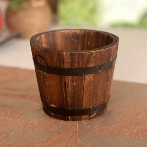 1PC Hot Rustic Small Barrel Primaries Small Wooden Ornamental Flower Pot Flower Basket Flower Bowyer For Wedding Home Decoration