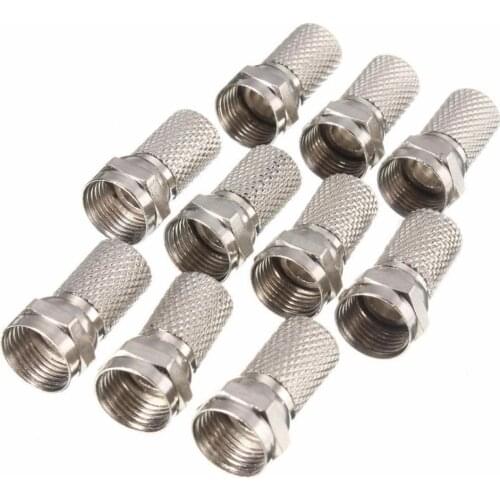 10pcs RG6 F Plug Connector Silver Waterproof Satellite Sky Virgin TV Aerial Cable Screw Twist Coax Fit For RG6 coaxial cable