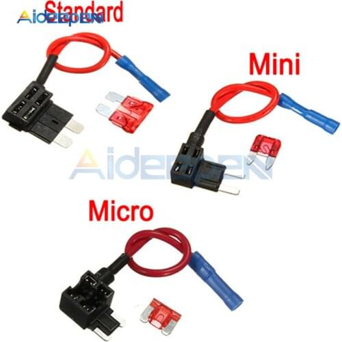 12V Fuse Holder Add-a-circuit TAP Adapter Micro/Mini/Standard ATM APM Blade Auto Fuse with 10A Blade Car Fuse with Holder