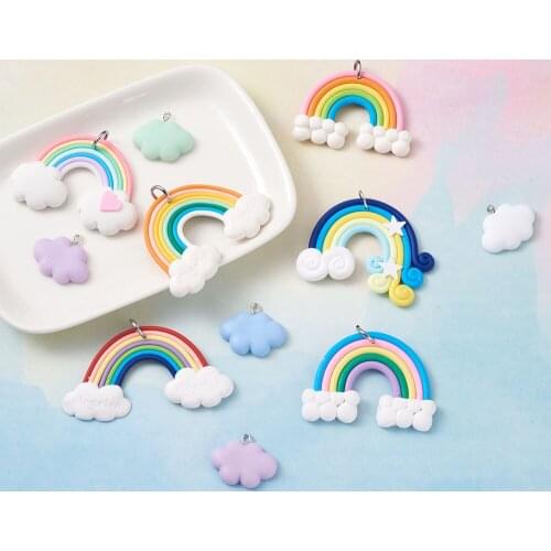28pcs Cute Rainbow Cloud Resin Polymer Clay Pendants Kawaii Colorful Charms for DIY Jewelry Making Necklace Earring Keychains