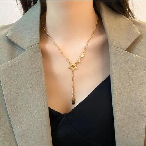 316L Stainless Steel Sexy Luck Tassel Stitching Stars Charms Thick Chain Choker Necklace For Women Fashion Trend Jewelry Gift