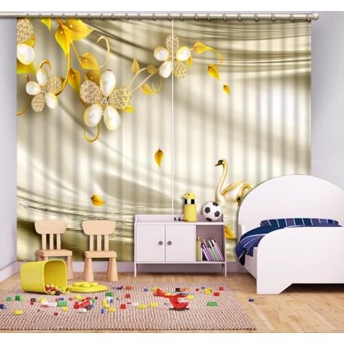 3D Curtains Golden silk flower swans Blackout/Sheer Window Curtains For Living room Bedroom Curtains Drapes 3d Cortinas para