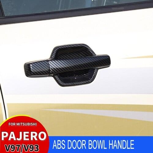 For Mitsubishi Pajero V97 V93 V73 12-17ABS Carbon Door Bowl Handle Frame Cover Trims 4pcs Car Accessories