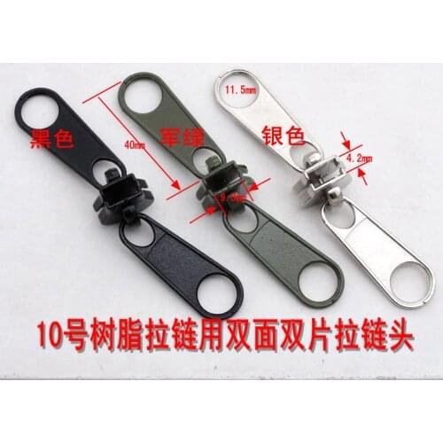 #10 big sliders/used for resin zippers/two sides/double pullers/black/silver/army green/zinc alloy plating for tent garage