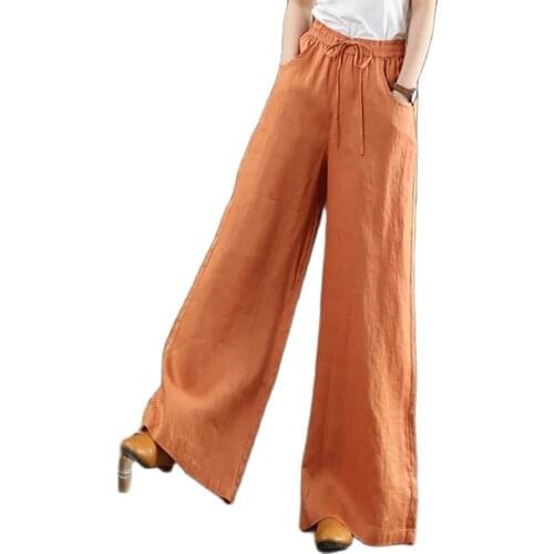 Wide Leg Loose Pants Women Vintage Casual Solid Color Cotton Linen High Waist Pants Mopping Straight Trousers Work Pants