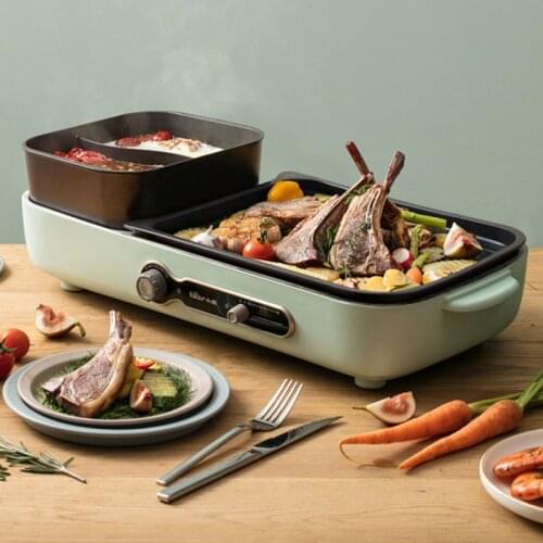 Household Hot Pot Electric BBQ Grill Smokeless Plate Multifunctional Frying Barbecue Shabu All In One Cooking Pot Portable Grill