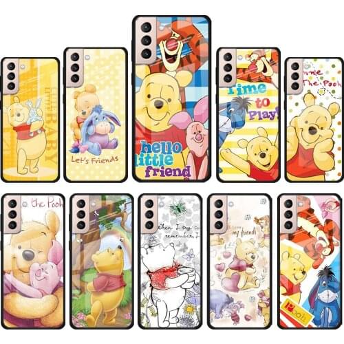 Disney Winnie the Pooh for Samsung Galaxy S21 Ultra Plus A72 A52 4G 5G M51 M31 M21 Luxury Tempered Glass Phone Case Cover