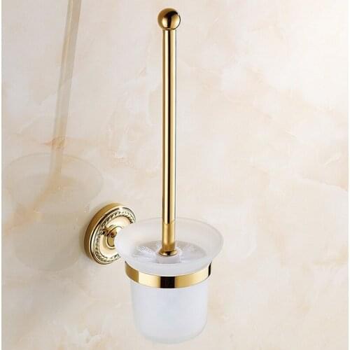 Toilet Brush Holders Golden Brass Toilet Bowl Brush Clean Glass Bathroom Accessories KD774