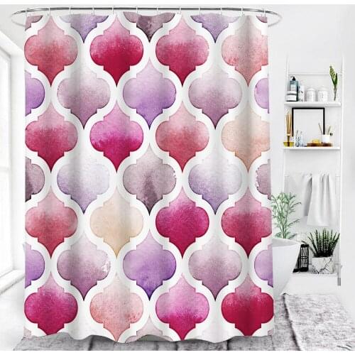 Geometric Shower Curtain Raindrops Doodle Style Creative Leaf Shaped Feather Bathroom Decor Set with Hooks