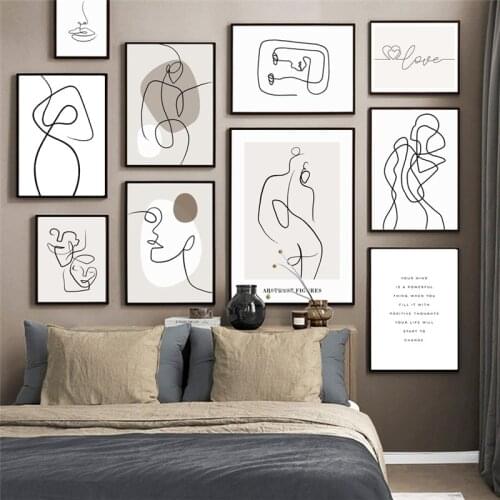 Modern Fashion Minimalist Artwork Picture Canvas Painting Abstract Line Figure Wall Art Poster and Print Home Living Room Design