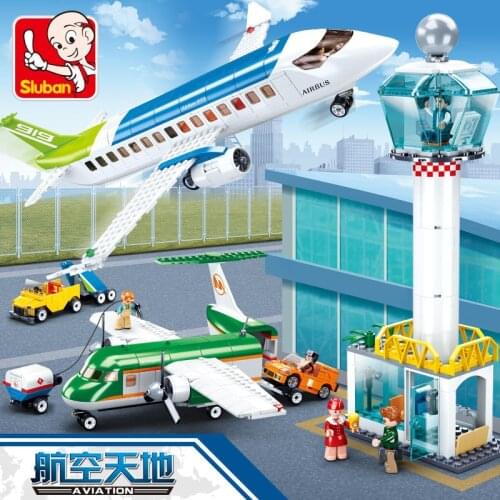 731PCS SLuban 0930 Aviation World Civil Aviation Airport Aircraft Assembly Model Boy Small Particle Building Blocks Gift