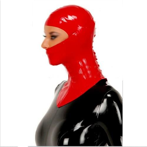 Jew Style Latex Hoods and 1.0mm Collars with Lacing Behind Rubber Mask Club Wear harness sex toys erotic bed restra