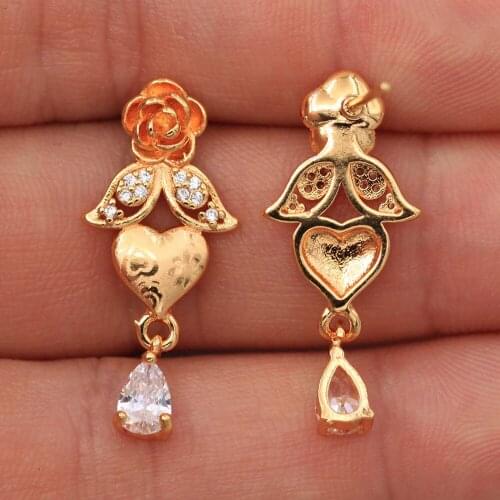 Trendy Gold Plated Copper Heart Flower Stud Earrings White Waterdrop Zirconia For Women Fashion Jewelry Accessories Anniversary