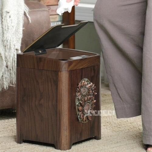 B78111 European Wooden Smart Trash Can Home Intelligent Sensor Trash Can Creative Living Room Kitchen Automatic Trash Can 5V 10L