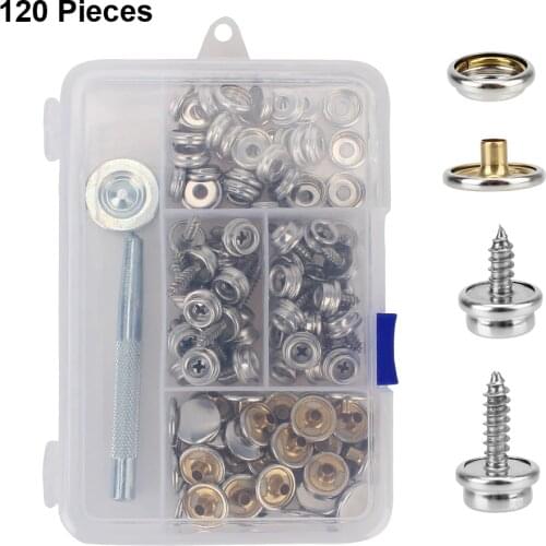 For Canvas and Upholstery Stainless Steel Marine Grade 120-Pieces Fastener Kit Boat Cover Snap Button Metal Screws Snaps