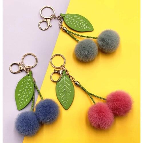 New Fruit Keychain Car Cute Cherry Bag Key Chain Fur Ball Plush Doll Cartoon Pendant Creative Accessory K4173