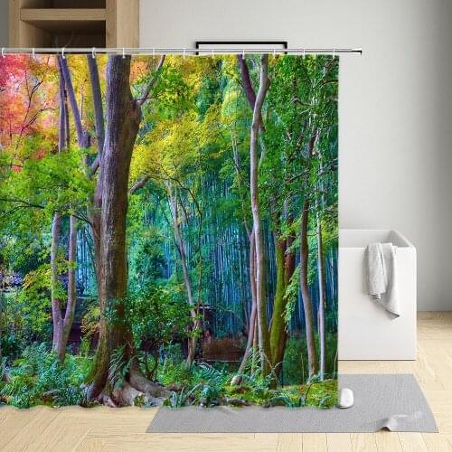 Autumn Shower Curtain Forest White Trees Natural Scenery Bathroom Decors Waterproof Sets Washable Cloth Polyester Belt Hooks
