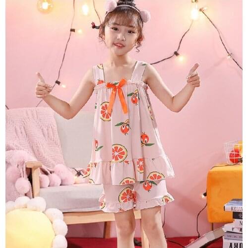 Kids Sleeveless Pajama Sets Cute Pyjamas Set Tops+Shorts Toddler Girls Camisole Sleep Loungewear Children’s Sleepwear Clothing