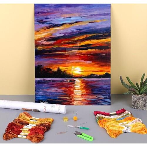 Caribbean Islands Pre-Printed 11CT Cross-Stitch DIY Embroidery Complete Kit DMC Threads Handicraft Needlework Sewing Sales