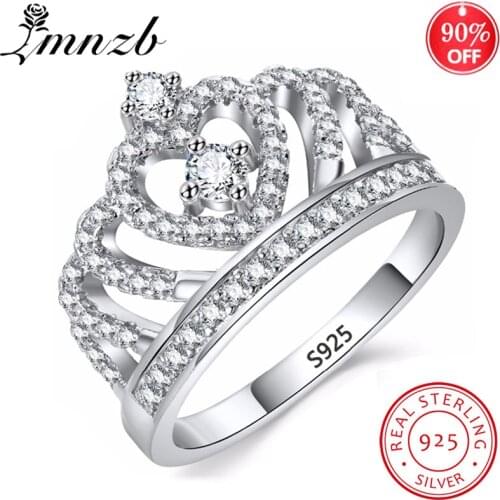 Sent Silver Certificate! 100% 925 Sterling Silver Princess Queen Crown Engagement Ring Luxury CZ Zircon Jewelry Gift KP017