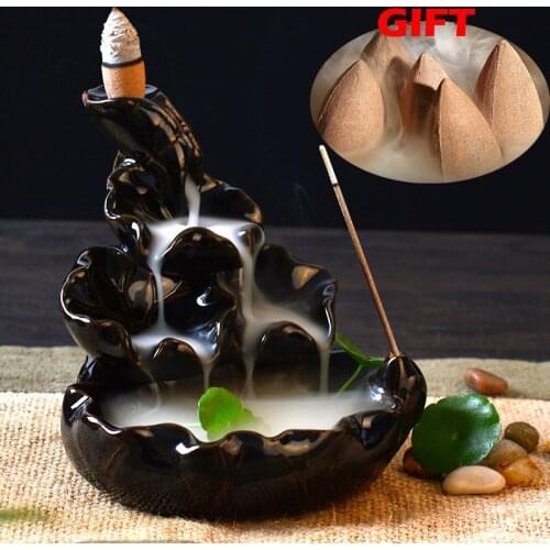 Retro Ceramic Incense Burner With 5pcs Sandalwood Incense Cones Handmade Porcelain Lotus Pond Censer Incense Stickers Holder
