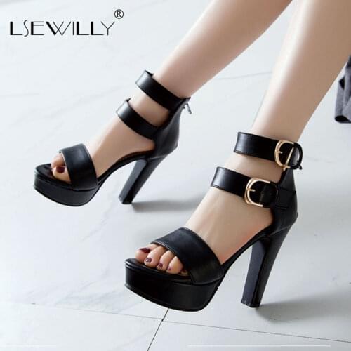 Lsewilly 5 Colors Ankle Platform Sandals Thick High Heels Summer Woman Shoes Fashion Buckle Back Zipper Lady Footwear Size 50