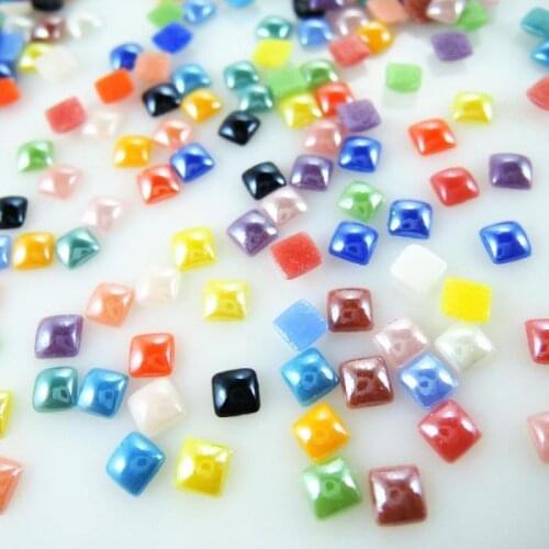 Mixed Colors 4mm 6mm 8mm Shiny Glass Square Half FlatBack Cabochons Beads Diy Jewelry Flat Back Craft Scrapbooking HA-32