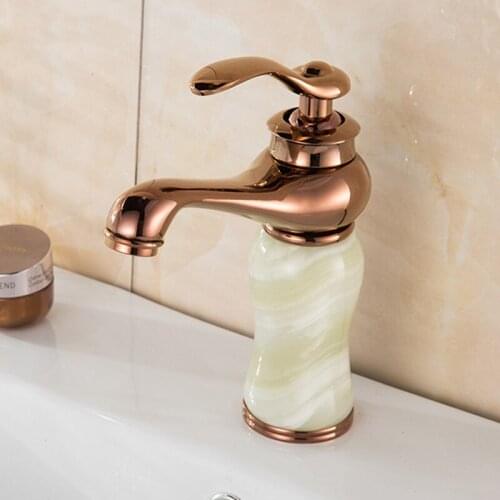 European Style Bathroom Sink Basin Faucet Deck Mount Gold Finish Washing Basin Mixer Jade Bathroom Faucet