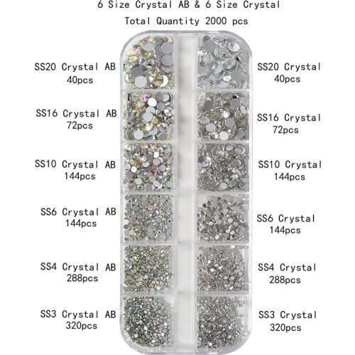 120/2000Pcs Non Hotfix Rhinestones Mix Size/Crystal Strass Mix Colors Nail Art Rhinestones Flatback Rhinestones Set Decorations