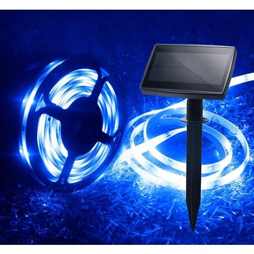 Solar Strip Lights, 16.4Ft 150 LED Blue Fairy Solar Light Strips with 2 Modes Auto ON/Off for Outdoor Indoor Decoration