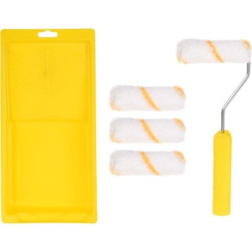 Uxcell Paint Roller Kit 4 Inch 4xWool Covers 1xRoller Frame 1xRoller Tray to paint trim door edging line striping ect. 7Pcs