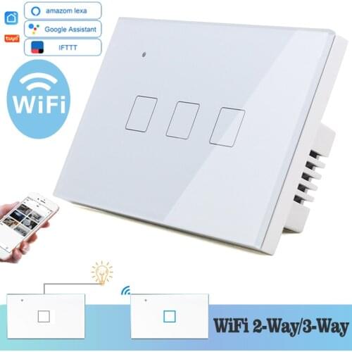 WIFI Touch Light Wall Switch White Glass Blue LED 118*72mm Smart Home Phone Control 3Gang 2Way Square Alexa Google Home Alice
