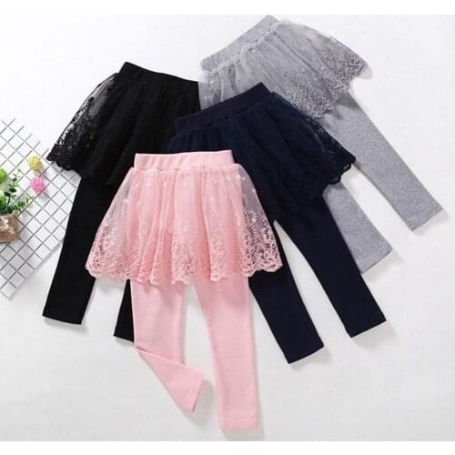 Girls Cute Skirt Pants Spring and Autumn Navy Princess Skirt Girls Gray Pants Lace Culottes Leggings Baby P1W3