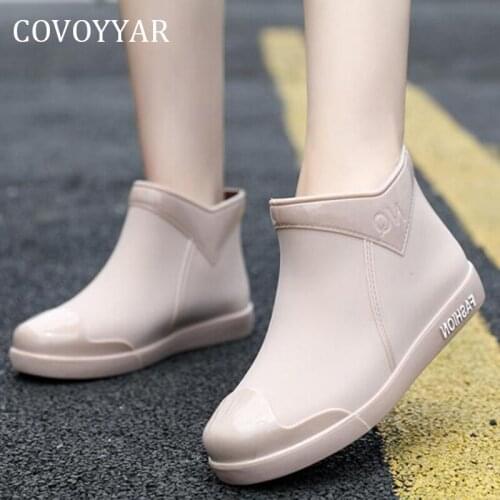 COVOYYAR Rain Boots Women PVC Ankle Boots Booties Waterproof Rainboot Non-Slip Platform Slip-on Rubber Shoes Women WBS4100