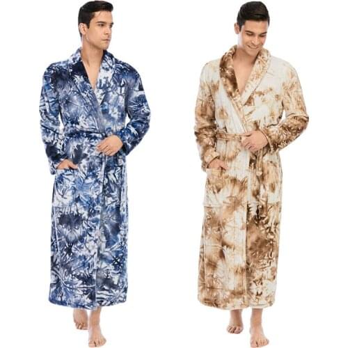 Winter Tie Dye Coral Fleece Mens Pajamas Nightgown Robes Thick Warm Flannel Males Bathrobe Sleepwear Kimono Pijamas Home Clothes