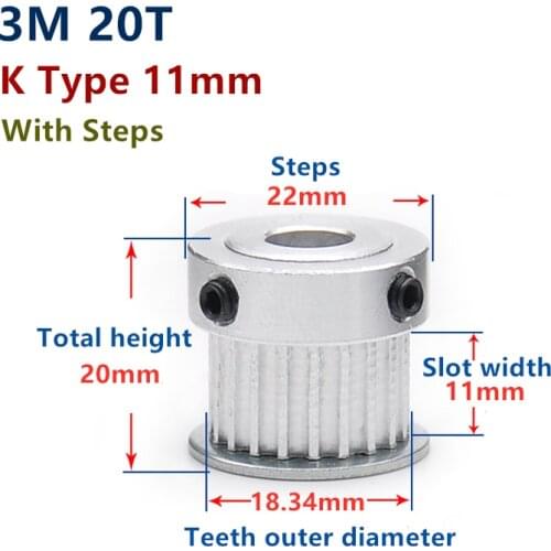 Teeth Synchronous Wheel 3M 20teeth 3M 20T Timing Belt Pulley slot width 11mm K type BF type large step timing pulley