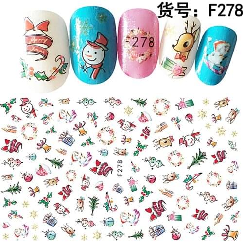 10PCS 2021 Santa Claus Nail Sticker Elk Snowflake Nail Slider DIY Bow Bell Snowman Nail Supplies