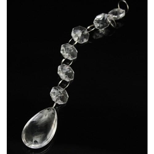 200pcs/lot Crystal Acrylic octagon beads Chain with 38mm teardrop pendant Free Shipping