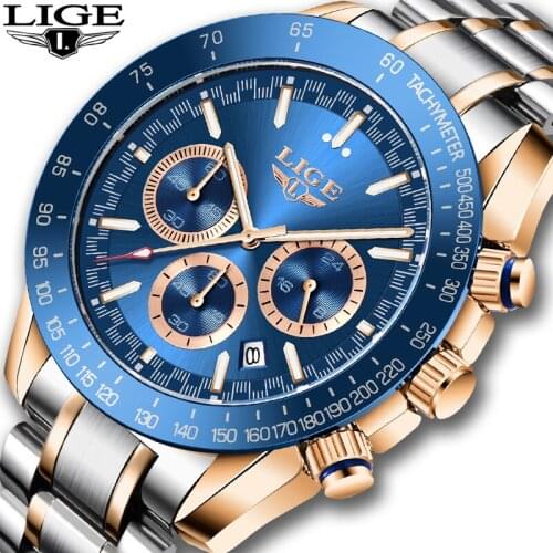 2021 New Waterproof Watches Mens LIGE Brand Luxury Chronograph Wrist Watch For Men Stainless Steel Sports Date Quartz Clock Male