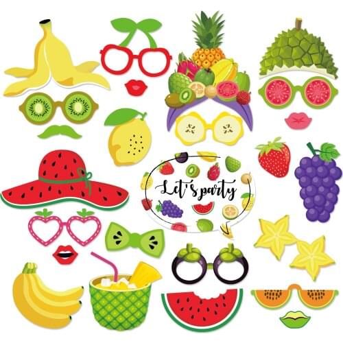 25pcs Summer Fruits Cards Party Decorations DIY Photobooth Props Strawberry Watermelon Banana Photobooth Props Party Supplies