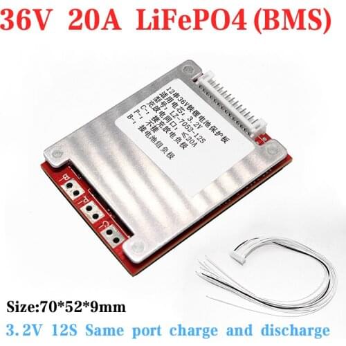 36V 20A 12S Lifepo4 battery BMS protection board 3.2V same port PCM36V lithium iron phosphate battery pack with balance function