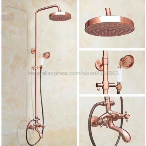 Antique Red Copper Bathroom Shower Faucet Bath Faucet Mixer Tap With Hand Shower Head Set Wall Mounted Krg505