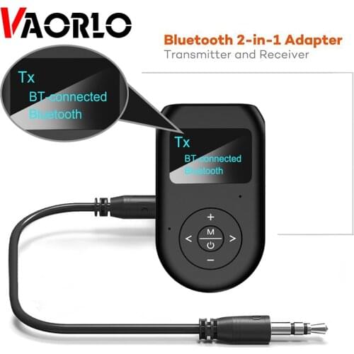 VAORLO Bluetooth 5.0 Audio Receiver Transmitter with LCD Display Mic Handfrees Calling 3.5mm AUX Stereo Wireless Adapter For TV